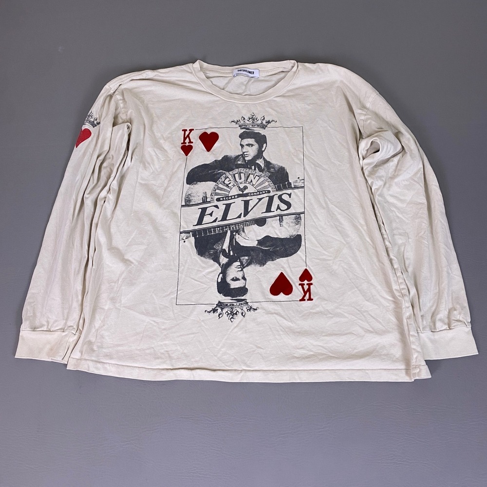 Daydreamer Elvis Presley Sun Records Long Sleeve Graphic Tee Cream Mens Medium *